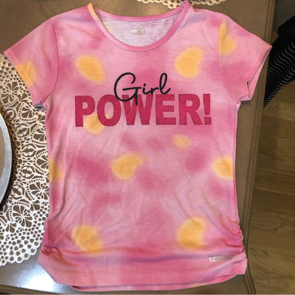 Hind Girls Girl Power Glitter Tie Dye Runched Short Sleeve Shirt Top
